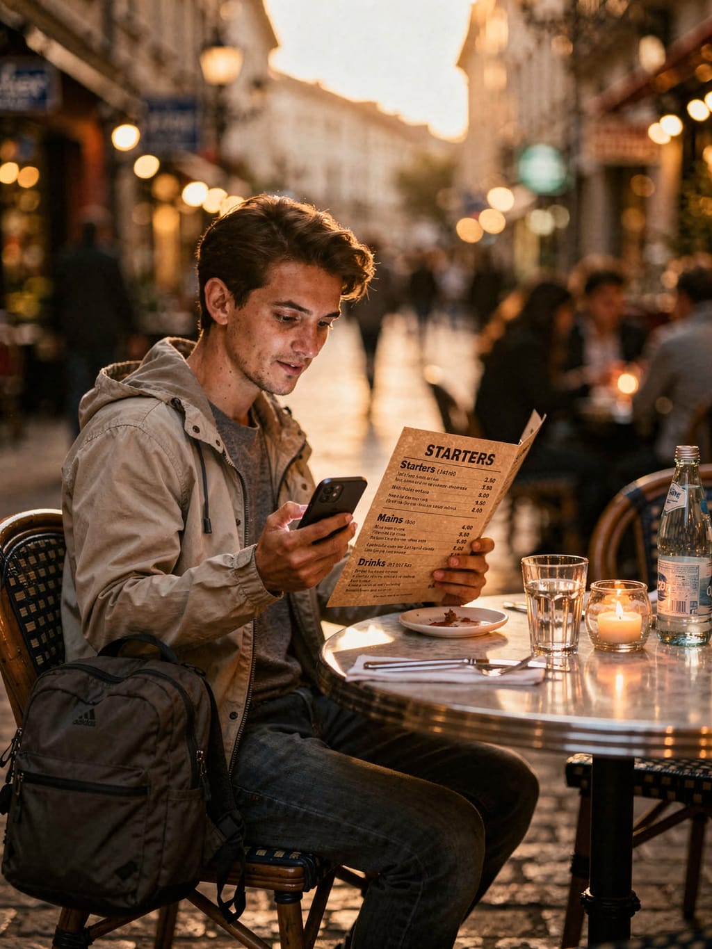 Manomi running on a phone — restaurant menu translated and ordered