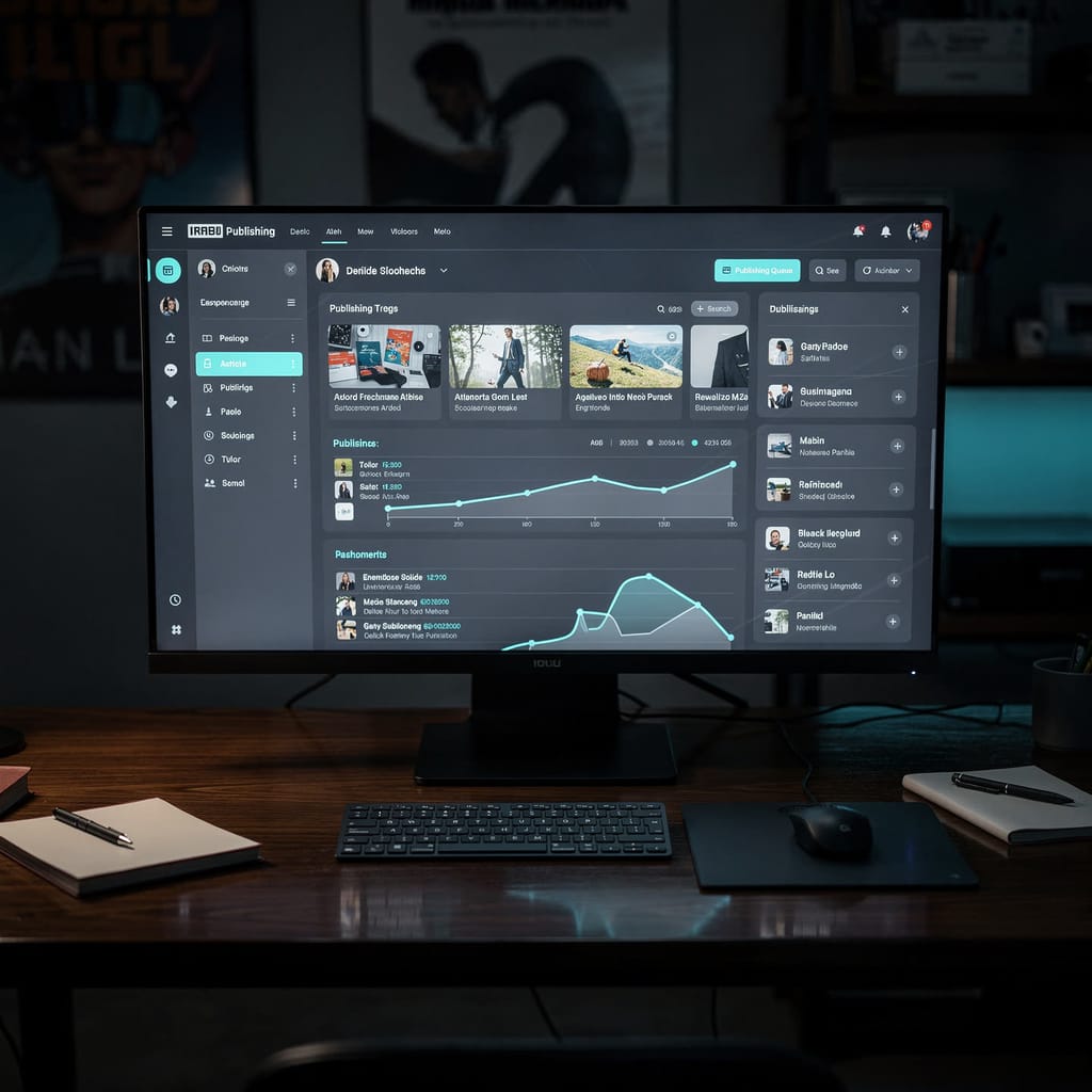 Casimu publishing studio on a desk monitor