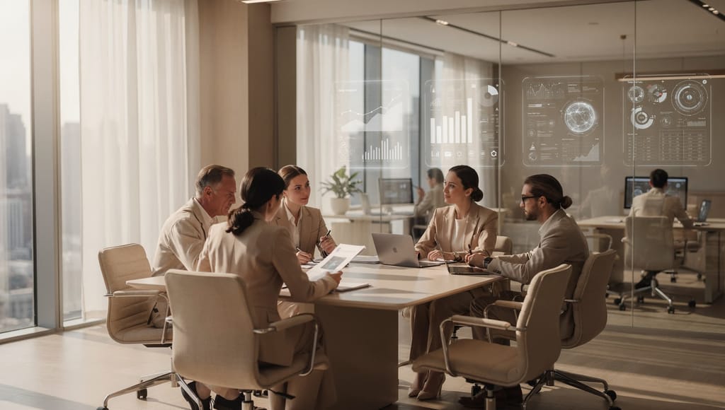 Leadership directing a transformation room while Anima executes